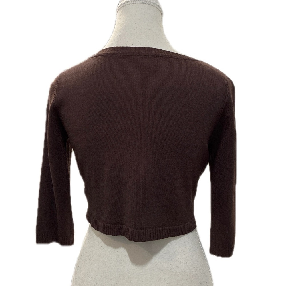 Vintage Salco Italy Cropped Sequin Peacock Cardigan in Brown & Blue Size M - Picture 4 of 6
